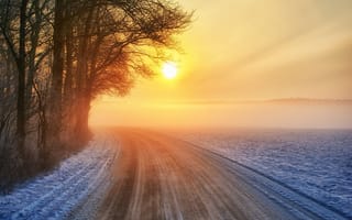 Картинка дорога, зима, закат