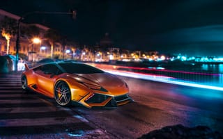 Картинка Lamborghini, Front, Supercar, DMC, Night, Orange, Huracan, Customs, LP610-4
