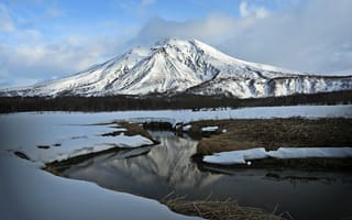 Картинка mountain, lake, highlands, cold, frozen, volcano, snow