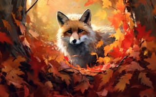 Картинка млекопитающее, животное, лиса, рыжая лиса, быстрая лиса, ИИ искусство
