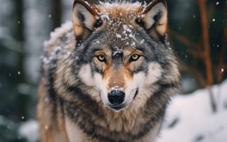 Картинка животное, млекопитающее, волк, собака, открытый, волк Собака, койот, красный волк, Canis lupus tundrarum, индейская собака коренных американцев, зима, сеппала сибирская ездовая собака, северная инуитская собака, гренландская собака, снег, стоя, дикая природа, ИИ искусство