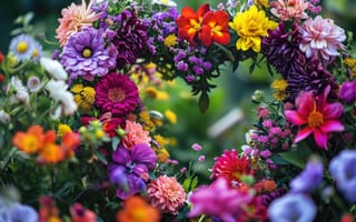 Картинка природа, Флора, яркие цвета, цветет, лепестки, Солнечный лучик, естественная красота, открытый, сад, красочный, радостный, сияющий, теплые оттенки, цветы, ИИ искусство