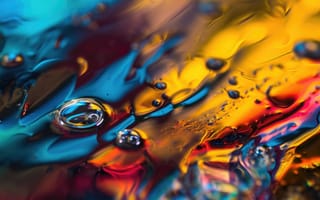 Картинка красочный, макрос, капли воды, радуга, отражение, абстрактный, яркий, крупный план, пузыри, текстура, ИИ искусство