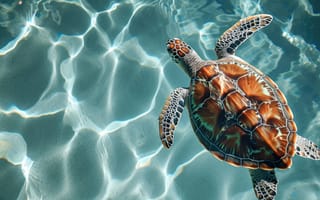 Картинка черепаха, море, морской, животное, вода, дикая природа, океан, плавание, сохранение, под водой, водный, Солнечный лучик, тени, природа, ИИ искусство