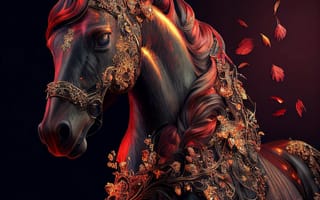 Картинка лошадь, конь, лошади, животные, арт, рисунок, портрет, цифровой, лист