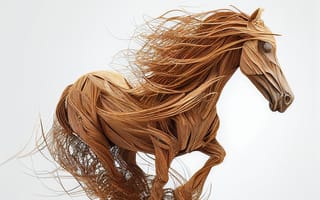 Картинка лошадь, конь, лошади, животные, AI Art, ИИ арт, цифровое, арт, сгенерированный, AI, ИИ, дерево, деревянный