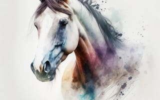 Картинка лошадь, конь, лошади, животные, белый, арт, рисунок, портрет, акварель, акварельные, живопись, aрт