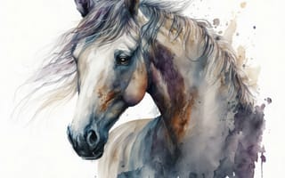 Картинка лошадь, конь, лошади, животные, портрет, арт, рисунок, акварель, акварельные, живопись, aрт, брызги, всплеск, мазок, краска, мазок красками, текстура, текстурные