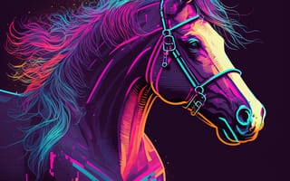 Картинка лошадь, конь, лошади, животные, портрет, арт, цифровой, AI Art, ИИ арт, цифровое, сгенерированный, AI, ИИ, свечение