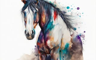 Картинка лошадь, конь, лошади, животные, портрет, арт, рисунок, акварель, акварельные, живопись, aрт