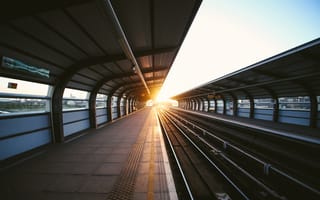Картинка вокзал, железная дорога, станция, закат, метро