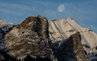 Картинка горы, гора, природа, скала, ночь, луна, Кенмор, Альберта, Канада