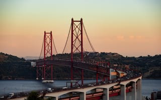 Картинка мост, мосты, Абрильский мост, Лиссабон, Португалия, вечер