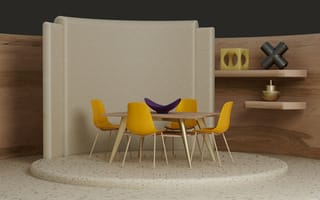 Картинка интерьер, дизайн, стол, комната, стул, рендеринг