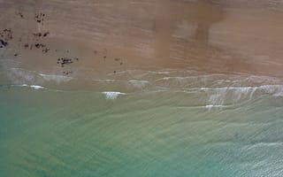 Картинка океан, море, вода, природа, берег, побережье, песок, песчаный, пляж, сверху, c воздуха, аэросъемка, с дрона