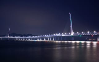 Картинка мост, мосты, Шэньчжэнь, Гонконг, ночь, огни, подсветка