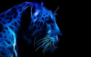 Картинка синий цвет, леопард, профиль, морда, тёмный
