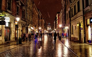 Картинка вечер, polska , krak__w, улица, польша, город, дождь, краков