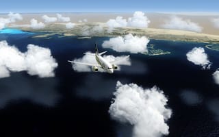 Картинка самолёт, полёт, море, облака
