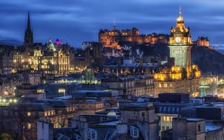 Картинка Эдинбург, Великобритания, башни, Ночные, Замки, Дома, Здания, замок, Города, ночи, город, Ночь, ночью, Башня