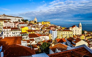 Картинка Португалия, Prazeres, Города, Дома, Здания, Lisbon, город, Небо