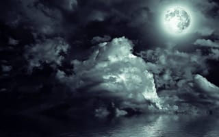 Картинка Природа, Луна, облачно, Ночные, луны, Небо, Облака, ночи, облако, Вода, ночью, Ночь, луной