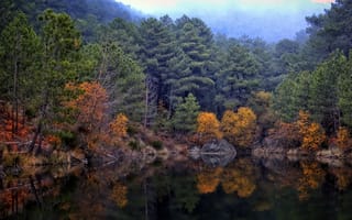 Картинка HDRI, Природа, Осень, года, лес, HDR, осенние, Времена, сезон, Озеро, Леса