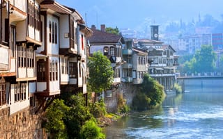 Картинка Турция, Amasya, Города, Дома, город, река, Реки, речка, Здания