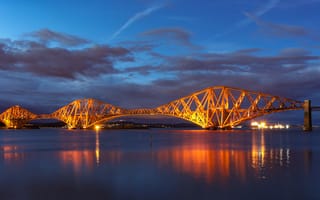 Картинка Шотландия, Forth, Bridge, Небо, Ночь, ночью, Природа, залива, ночи, Ночные, Rail, Мосты, заливы, Залив