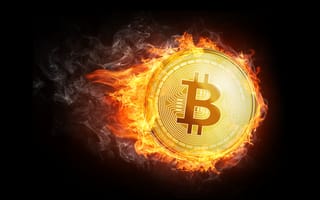 Картинка Bitcoin, Монеты, Черный, на, Биткоин, фоне, Пламя, черном, Огонь