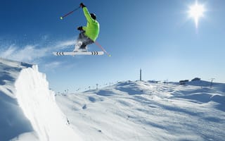 Картинка Мужчины, Зима, Прыжок, Снег, снегу, снеге, прыгает, зимние, прыжке, спорт, снега, Лыжный, Спорт, прыгать