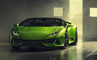 Картинка Lamborghini, Spyder, Спереди, зеленых, авто, 2019, машина, машины, автомобиль, зеленая, Автомобили, Зеленый, Huracan, Evo, Ламборгини, зеленые