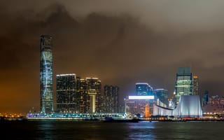 Картинка Гонконг, Victoria, заливы, Ночь, город, ночью, залива, Harbour, Залив, Ночные, ночи, Небоскребы, Города