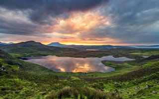 Картинка Ирландия, Donegal, гора, Озеро, Природа, Горы, Облака, облако, закат, закаты, облачно, рассвет, и, Рассветы
