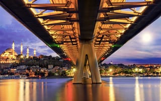 Картинка Стамбул, Турция, Metro, Вечер, Дома, Bridge, мост, город, Здания, Города, Мосты