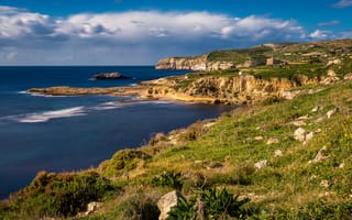 Картинка Мальта, Gozo, Природа, Побережье, Облака, Море, скале, Скала, Утес, облачно, облако, скалы, берег