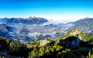 Картинка альп, Австрия, Tyrol, панорамная, облачно, Природа, Панорама, облако, Облака, Альпы, Долина, гора
