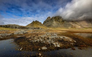 Картинка Исландия, Stokksnes, Облака, Природа, Горы, облачно, облако, гора
