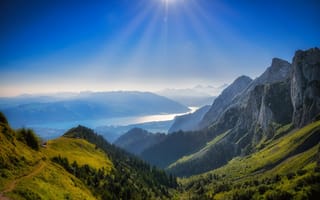 Картинка Альпы, Швейцария, альп, Stockhorn, Горы, гора, солнца, Солнце, Природа