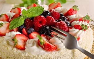 Картинка ягоды, sweet, торт, малина, еда, raspberry, сливки, blackberry, черника, dessert, мята, клубника, cake, fork, сладкое, крем, вилка, cream, ежевика, berries, spearmint, blueberry