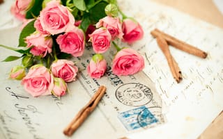 Картинка романтика, письмо, цветы, розы, букет, розовый, воспоминания, цветок, букеты, любовь