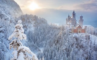 Картинка замок Нойшванштайн, Романтическая Дорога, снег, замок, зима