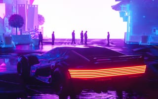 Картинка Киберпанк 2077, легковые автомобили, Киберпанк, Synthwave, колесо