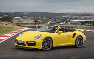 Картинка porsche, желтый, 2016г, cabriolet, turbo, 991, 911