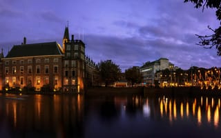 Картинка города, гаага , нидерланды, вечер, огни