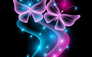 Картинка neon, бабочки, glow, неоновые, sparkle, butterflies, pink, blue, abstract