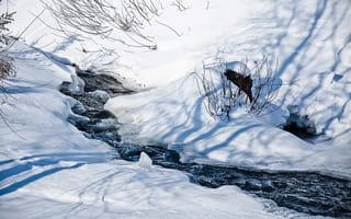 Картинка снег, лёд, ручей, река, весна