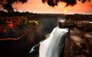 Картинка Замбия, закат, каньон, водопад, красота, водопад Виктория