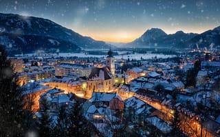 Картинка Австрия, город Лицен, ночь, снег
