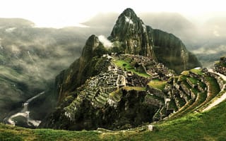 Картинка Перу, река, город инков, облака, Мачу-Пикчу